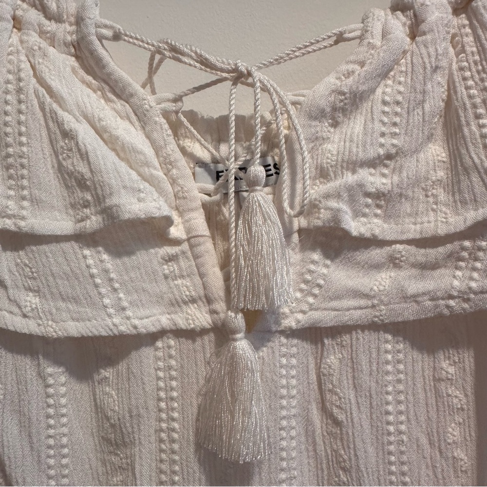 Express Cream Ruffled Tie Front Blouse - Picture 3 of 5